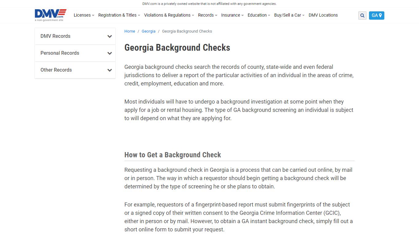 Georgia Background Checks | DMV.com